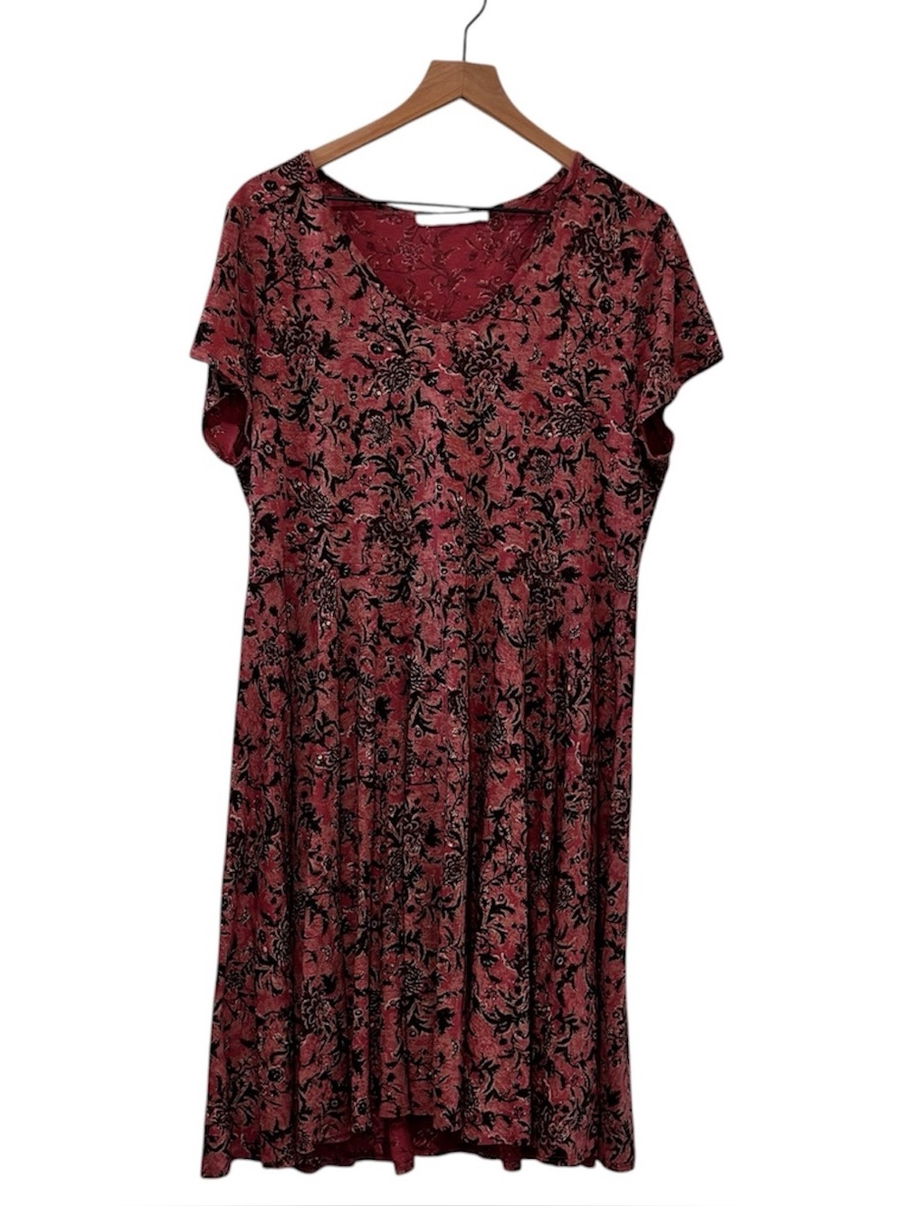 Peruvian Connection Short Sleeve Pima Cotton Modal Blend Floral  Red Dress